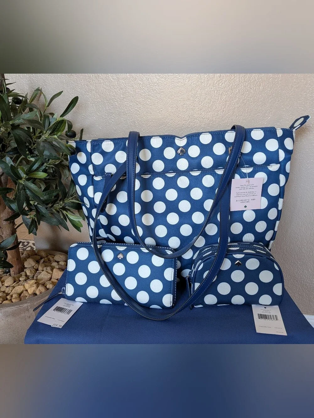 NWT! Kate Spade Jae Seaside Dot Tote & Accessory Set in Blue/White Polkadot